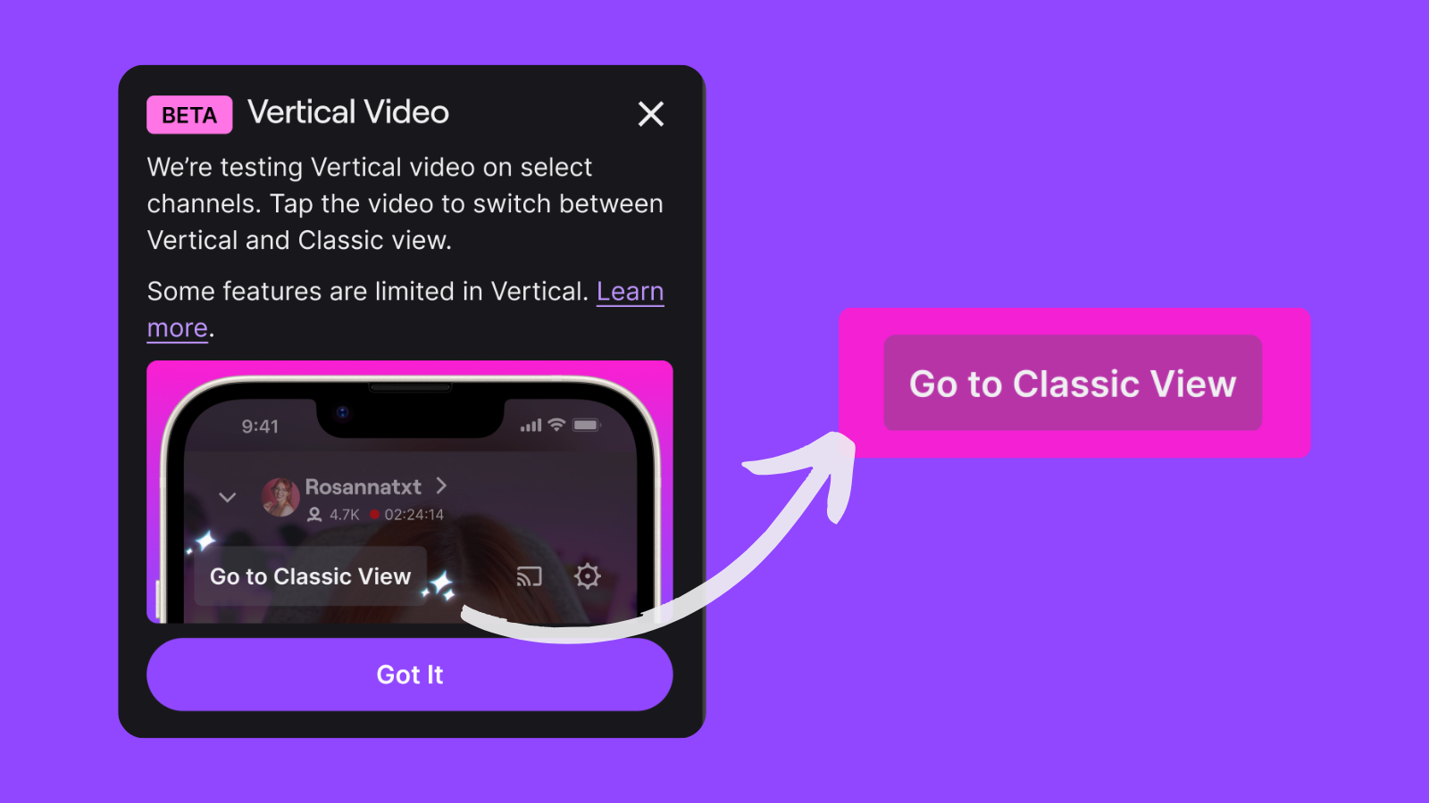 Mobile phone showing Alpha notification for dual format streaming